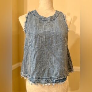 🩵 Boho Light Denim Tank, For the Republic Raw Edge Sleeveless Tank Top - Sz M